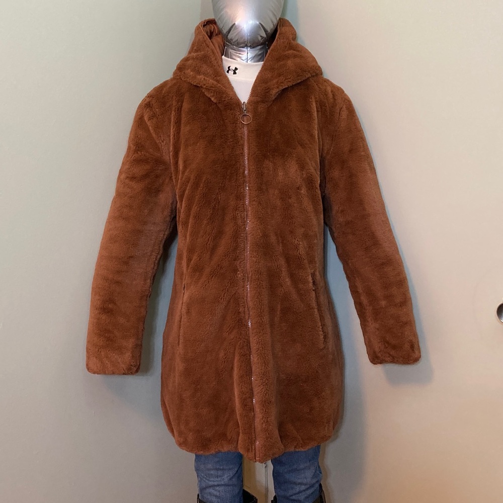 Reversible Hooded Long Coat - Brown